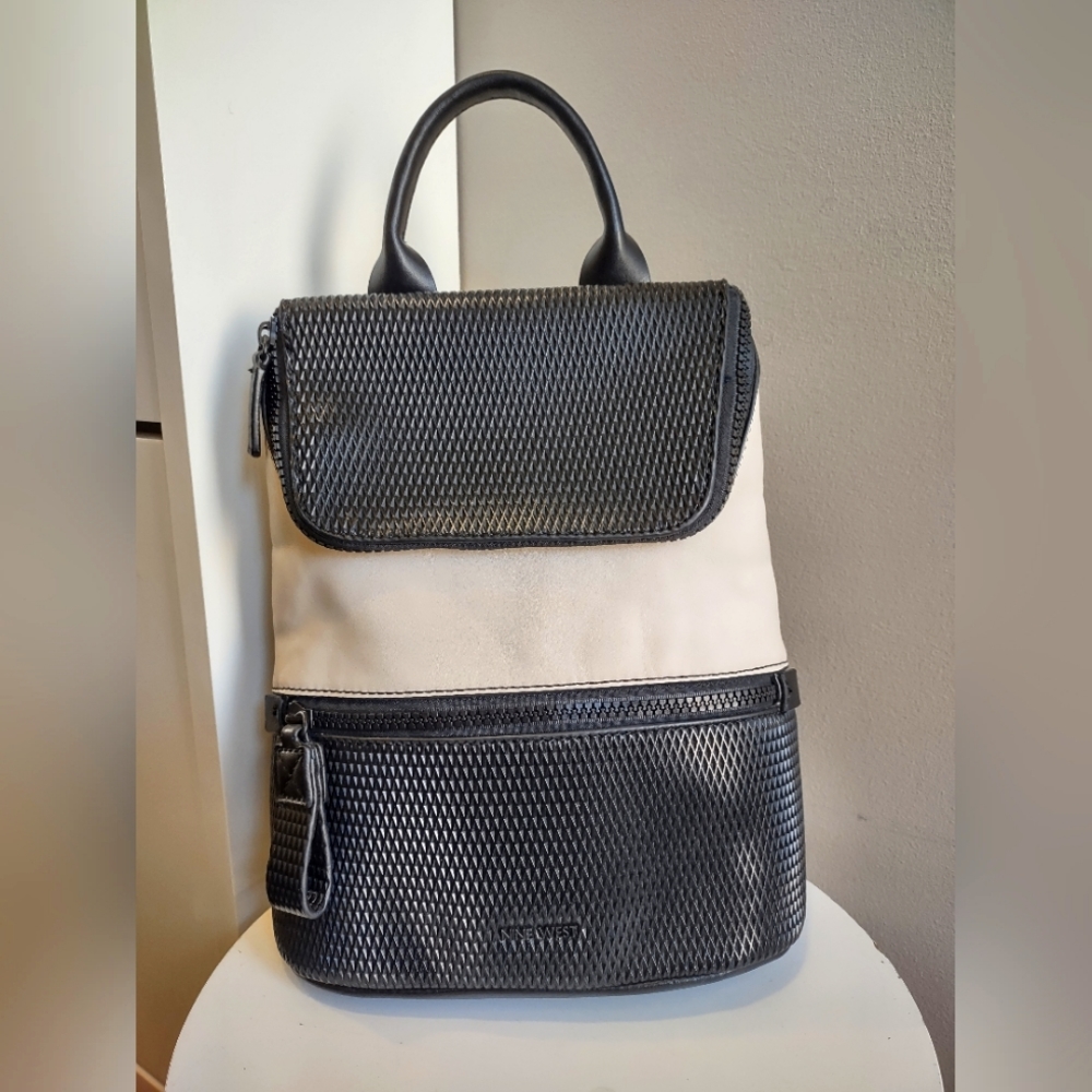 Nine West Faux Leather Backpack Purse In Black/White